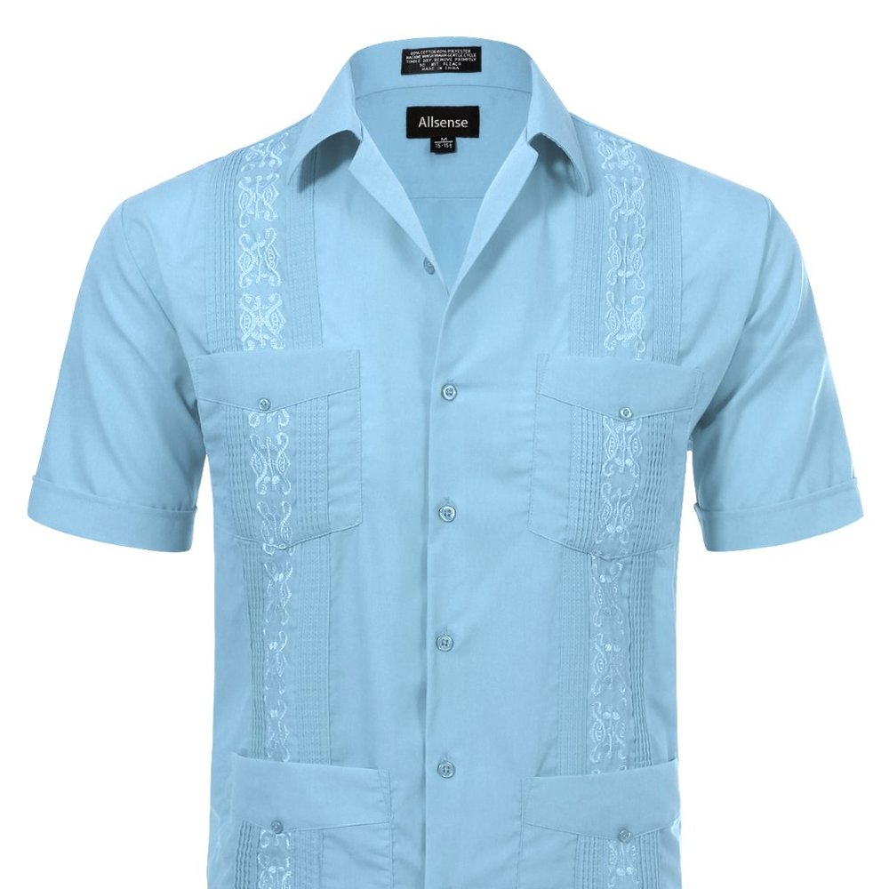 Men's Short Sleeve Cuban Guayabera Shirt Ltblue